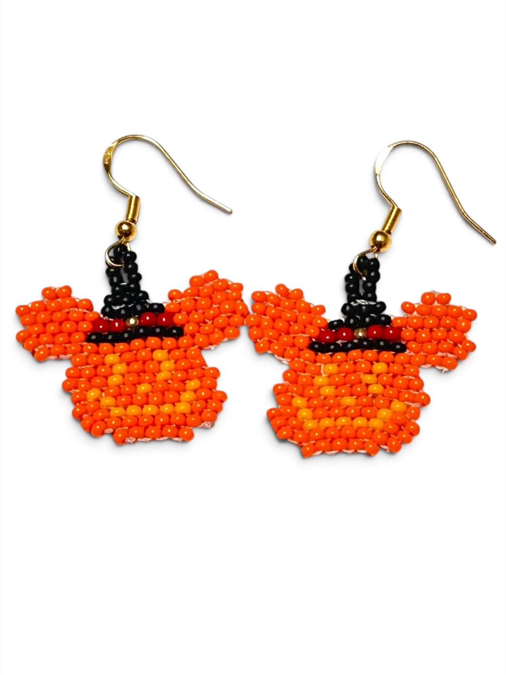 Handmade Miyuki Delica Glass Seed Beaded Halloween Witchy Pumpkin Mouse Earring